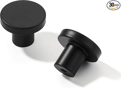 khtumeware 30 Pack Cabinet Knobs Black Kitchen Cabinet Knobs Round Dresser Drawer Knobs Matte Black Drawer Pulls Closet Door Knobs 1-1/5 Inch