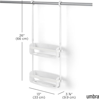Umbra Flex Hanging Shower Caddy with 2 Shelves, Bathtub Shelf and Bathroom Organizer, White