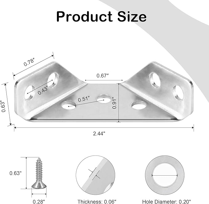 PlusRoc 12-Pack Universal Stainless Steel Furniture Corner Connectors with Screws - Heavy Duty Triangular Support Brackets for Wood Furniture, Drawers, Cabinets, Tables, and Chairs