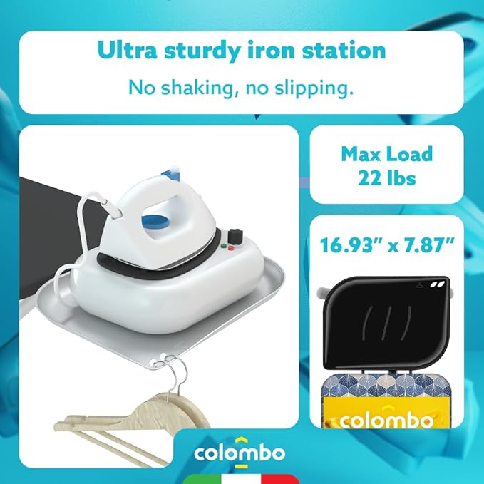 Colombo Turbo Ironing Board with Steam Generator Holder – Extra Large 47.2 x 17.3 in, Heavy-Duty Stable Frame, Height Adjustable up to 37.4 in, Foldable Ironing Table, Laundry Rack, Made in Europe