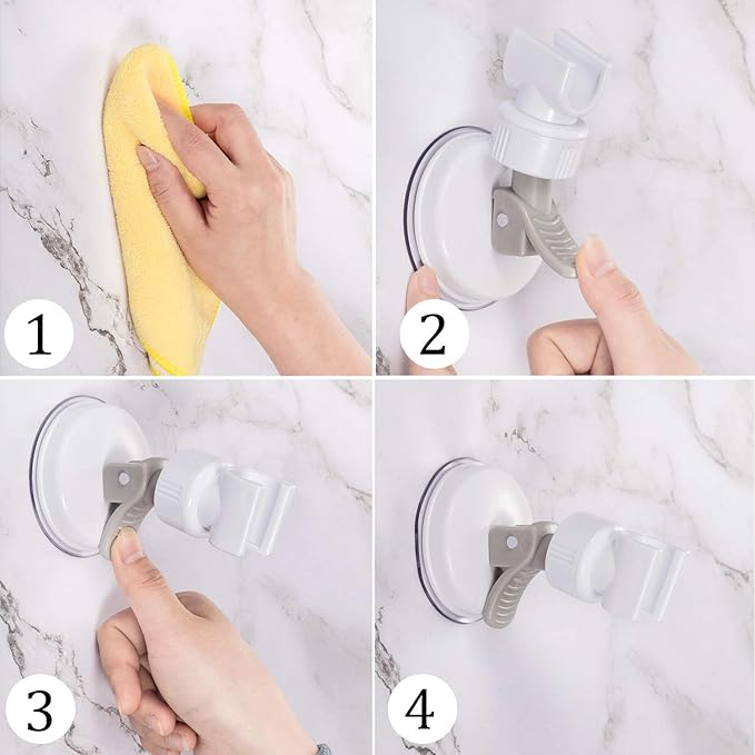 Zhehao Adjustable Shower Head Holder, Removable Suction Cup Shower Head Holder, No Drill Wall Mounted Suction Bracket with Chrome Polished for Marble Glass Metal Ceramic(1,Grey Wrench)