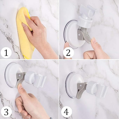 Zhehao Adjustable Shower Head Holder, Removable Suction Cup Shower Head Holder, No Drill Wall Mounted Suction Bracket with Chrome Polished for Marble Glass Metal Ceramic(1,Grey Wrench)
