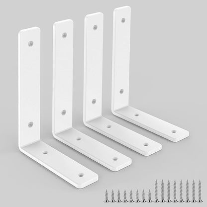 L Shelf Brackets 10 inch, White Heavy Duty Iron Shelf Brackets, Industrial Modern Floating Shelf Support for Wall Mount Shelves