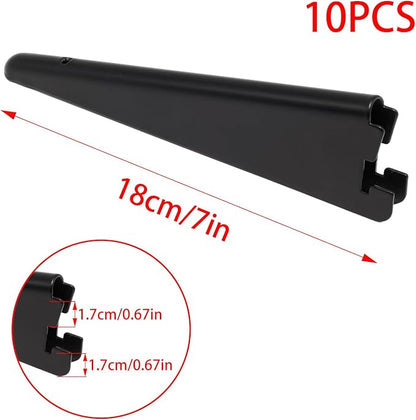 10 Pack Adjustable Shelf Brackets 7 Inch, Heavy Duty Wire Shelving Brackets for Double Track System (Black)