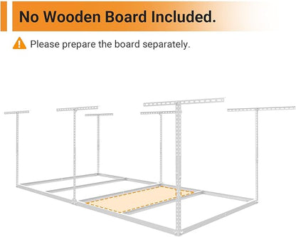 4x8ft Overhead Garage Storage Rack Wooden Decking Not Included, Heavy Duty Metal Rack, Adjustable Ceiling Dropdown, 600lbs Weight Capacity (White)