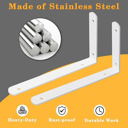 Alise Floating Shelf Brackets 4Pcs,White Bracket for Shelves Heavy Duty L Wall Bracket Corner Brace,Stainless Steel Joint Angle Brackets for Wooden Board Hanging Support,11.8x6.1x1.18 Inch (Upgraded)