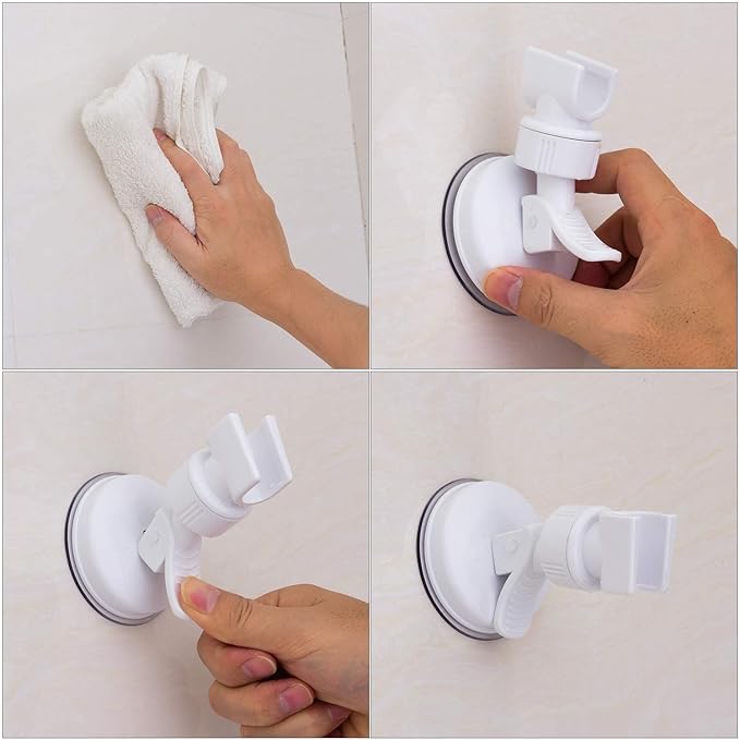 OUO Adjustable Shower Head Holder, Bathroom Suction Cup Handheld Shower Head Bracket, Removable Handheld Showerhead & Wall Mounted Suction Bracket (2pcs White)