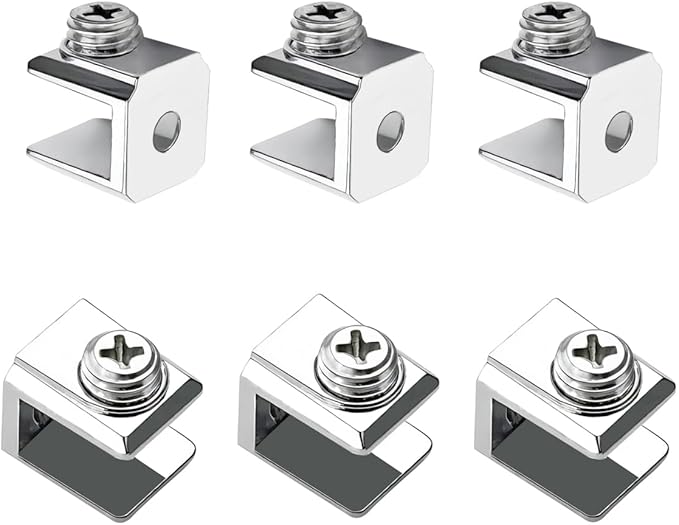 Qrity 16 PCS Glass Clip Holder, Glass Shelf Bracket, Glass Clamp, Wall Mount Clamps for 3-8mm Glass Shelves, Adjustable Clamp Brackets