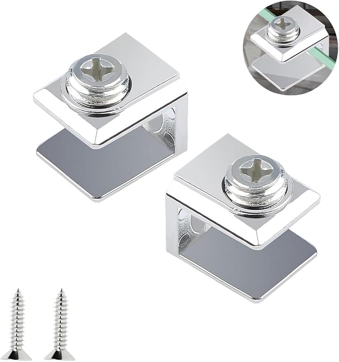 Qrity 16 PCS Glass Clip Holder, Glass Shelf Bracket, Glass Clamp, Wall Mount Clamps for 3-8mm Glass Shelves, Adjustable Clamp Brackets