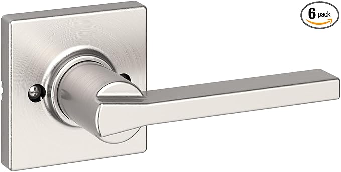 Kwikset Casey Dummy Door Handle, Single Sided Lever for Closets, French Double Doors, and Pantry, Satin Nickel Non-Turning Reversible Interior Push/Pull Lever, with Microban Protection (Pack of 6)