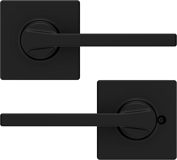 Kwikset Casey Interior Passage Door Handle 2 Pack, Lever for Closet and Hallway Doors, Reversible Non-Locking Handle Lever, Matte Black, with Microban Protection