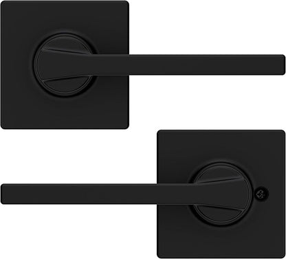 Kwikset Casey Interior Passage Door Handle 2 Pack, Lever for Closet and Hallway Doors, Reversible Non-Locking Handle Lever, Matte Black, with Microban Protection