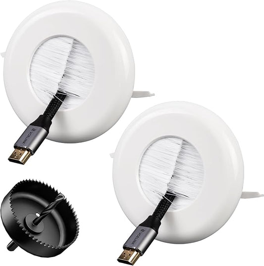 VCELINK Brush 3.79" (96 mm) in Wall Cable Management Kit, Cord Hider for Low Voltage Cables Pass Through, Includes Hole Saw Drill Attachment and Mounting Brackets for Easy Install, 2-Pack