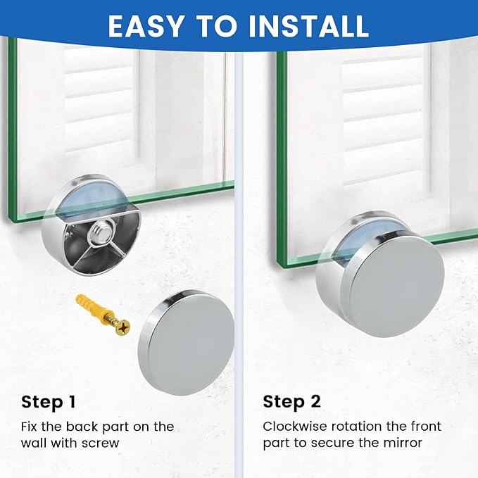 8 Pack Frameless Mirror Mounting Hardware Kit, Zinc Alloy Mirror Holders, Mirror Glass Hanging Bracket, Glass Mounting Clips Bathroom Mirrors Supporting Shelf Clamps Fits for 3-5mm Thick Glass