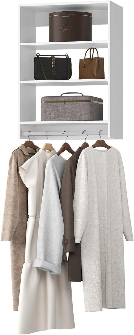 Medium Double Hanging Closet Unit, Modular Closet System, Wood Closet System Organizer with Storage for Walk In Closets, Clothing Rack Closet for Hanging Clothes, Bedroom, White, 22.5"W