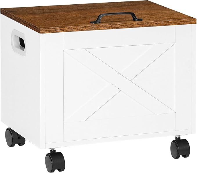 HOOBRO File Cabinet, Under Desk Small Filing Cabinet with Drawer, Rolling File Cart with Lid, Hanging File Organizer on Wheels, Filing Storage Cart, for Study, Home Office, White and Walnut WH33WJ01