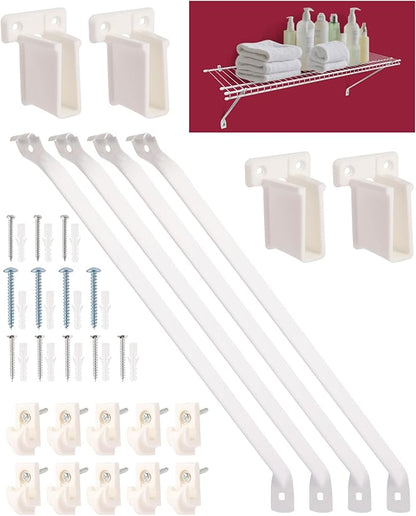 12inch Wire Shelf Brackets for Standard Shelves- 25kg Max Load Rust-Proof Metal Kit w/4 Support Brackets, 4 End & 10 Clips,for Pantry, Closet, Laundry, Utility Storage(42 Count, Excluding Rack)