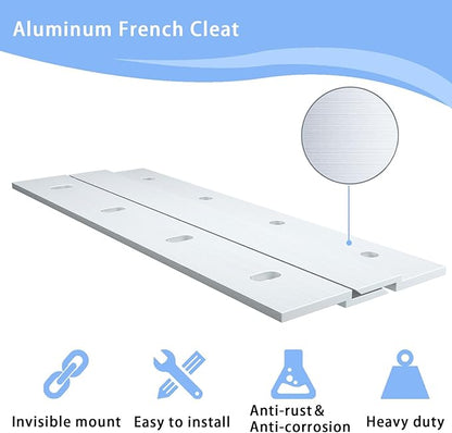 6 Inch French Cleat Hanger, Aluminum French Cleat, Mirror Hanging Hardware, French Cleat Heavy Duty for Panel, Whiteboard, Cabinet, Shelf, Headboard, Art (2 Pairs, Support 60lbs)