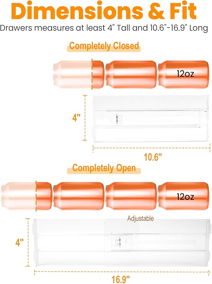8 Pack 4" High Drawer Dividers for Clothes, 10.6"-16.9" Expandable Drawer Divider Adjustable Drawer Separator, Clear Dresser Drawer Organizer for Clothes, Underwear, Cosmetic, Kitchen Utensils Storage