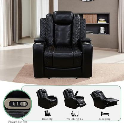 Living Room Furniture Sets, Power Reclining Chair Set, Brown Breathing Leather Power Recliner Sofa Chair with 1 Recliner Seat/Cup Holder/LED Light/USB Port for Office, Rv Car