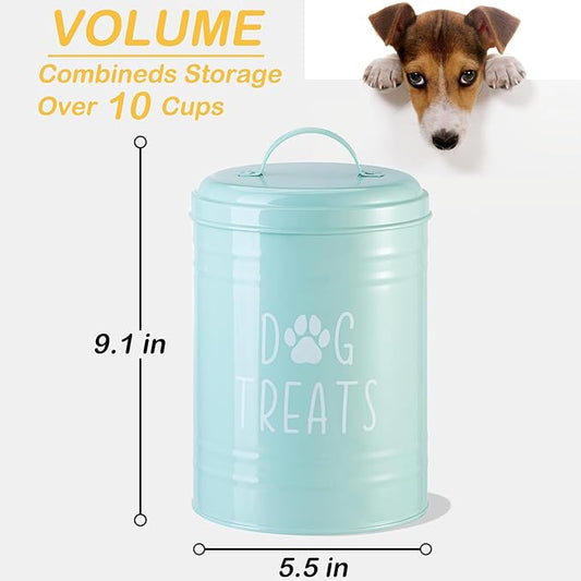 Dog Treat Container Airtight, Dog Treat Jar with Lid - 9x5.5'' Metal Dog Cookie Jar for Farmhouse Kitchen Counter, Green Pet Treat Container, Dog Treat Storage Container for Dogs, Cats