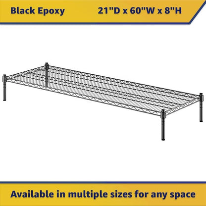 21" x 60" x 8" Black Epoxy Wire Storage Shelf, Dunnage Rack, Commercial 1 Tier Small Shelf