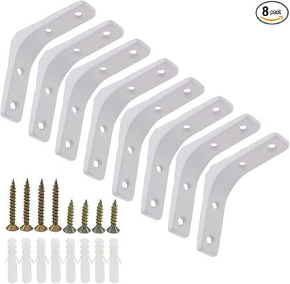8pcs 3 Inch L Brackets, Heavy Duty Wall Mount White L Corner Brackets Braces for Wood, Shelves, Cabinets, 90 Degree Triangle Shelf Support with Screws, Small Right Angle Bracket