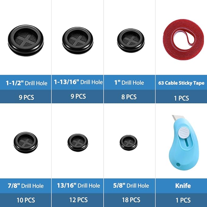 Vrupin 66Pcs Rubber Grommet Assorted Kit, Drill Hole Firewall Hole Plugs Wire Protection, 6 Sizes 1-13/16" 1-1/2" 1" 7/8" 5/8" 3/16"