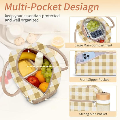 Coobiiya Lunch Bag Lunch Box for Women Men, Cute Corduroy Lunch Tote Bags Insulated Reusable LunchBox Large Capacity Cooler Bag for Work Travel Picnic