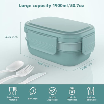 Adult Lunch Box,3 Stackable Bento Lunch Containers for Adults, Modern Minimalist Design Bento Box with Utensil Set, Leak-Proof Lunchbox for Dining Out, Work, Picnic