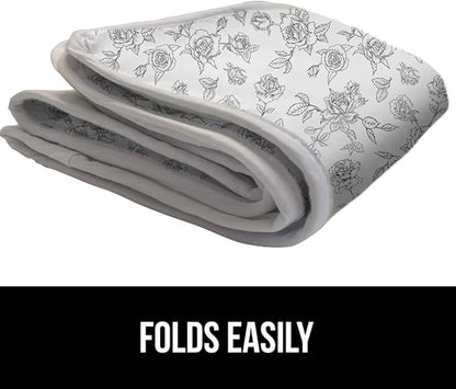 GORILLA GRIP Ironing Mat, Portable Iron Pad, Magnetic Cover for Top of Laundry Washer, Dryer, Tabletop, Countertop Padded Blanket, Silicone Coating and Scorch Resistant, Travel Size 28x24, Gray Floral