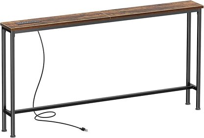 SUPERJARE 51.2 Inch Sofa Table with Power Outlet and USB-C Port, 5.9 Inch Narrow Console Table, Entryway Hallway Couch Table with Storage, Behind Sofa, Small Spaces, Living Room, Rusitc Brown