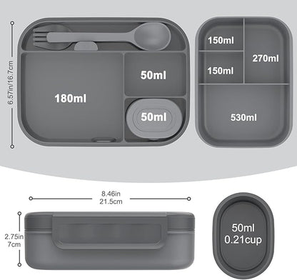 Caperci Stackable Bento Lunch Box for Adult & Teens - Reinforced Leak-Proof Lunch Container 4-Compartment with Utensils & Sauce Container, BPA-Free, Dishwasher/Microwave Safe, 47oz (Dark Gray)