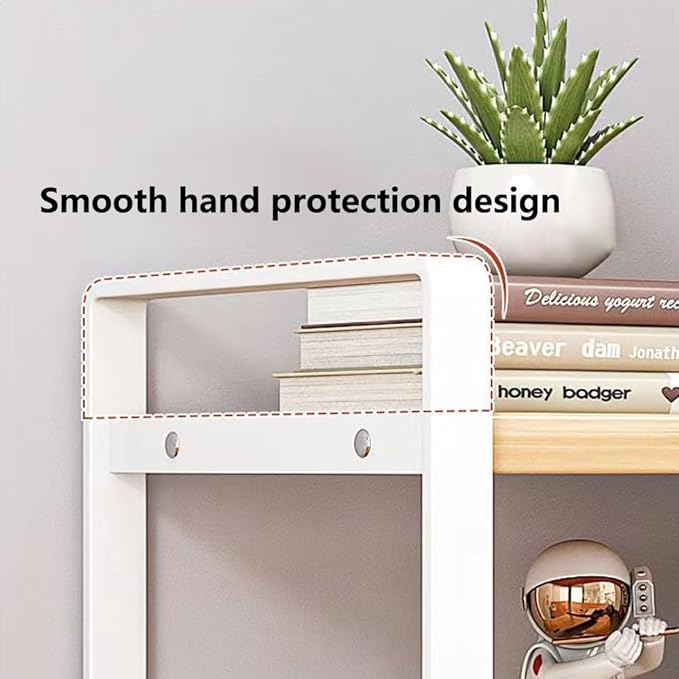Hbluefat Desktop Organizer Shelf, 2-Tier Multipurpose Tabletop Storage Bookshelf, Small Wooden Countertop Storage Rack for Home Office Kitchen (Wood+White)