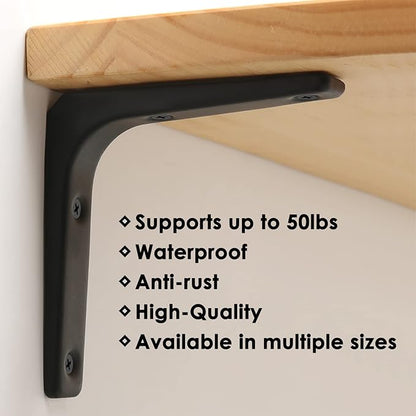 SAYAYO Black Shelf Bracket, 4 x 4 Inch Heavy Duty Iron Bracket Hanging Angle Brackets Shelf Support, 6 PCS
