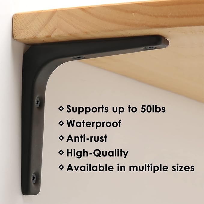 SAYAYO Black Shelf Bracket 20 PCS, 4 x 4 Inch L Shape Wall Brackets Heavy Duty Metal Bracket Hanging Angle Brackets Shelf Support