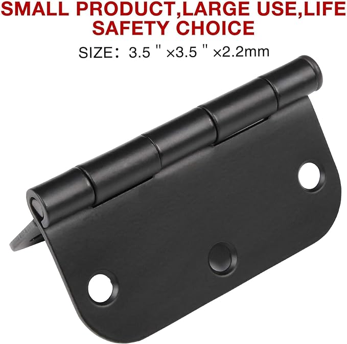 30 Pack Matte Black Door Hinges 3.5 x 3.5 Inch 5/8" Radius, Interior Heavy-Duty Rounded Hinge for Doors Standard Bedroom Office Door Hardware Removable Pin,RV,Garage,Storage Shed,Livestock Facilities
