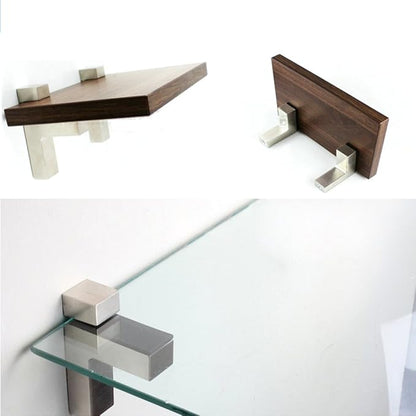 Staircase Glass Clamp Stair Brackets Holder Flat 2 Pcs or One Pair, Brushed Nickel