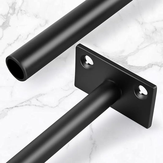 12 Pcs 6" Black Steel Floating Shelf Bracket Blind Shelf Supports - Hidden Brackets for Floating Wood Shelves - Concealed Blind Shelf Support – Screws and Wall Plugs Included