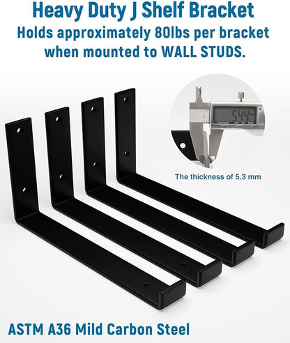 LEOPO Shelf Brackets 12 inch, 4-Pack 1/5 inch Thick Heavy Duty Industrial Bracket for DIY Floating Shelf Support, Black Coated Wall Shelf Support 11.25” x 6” x 1.5”