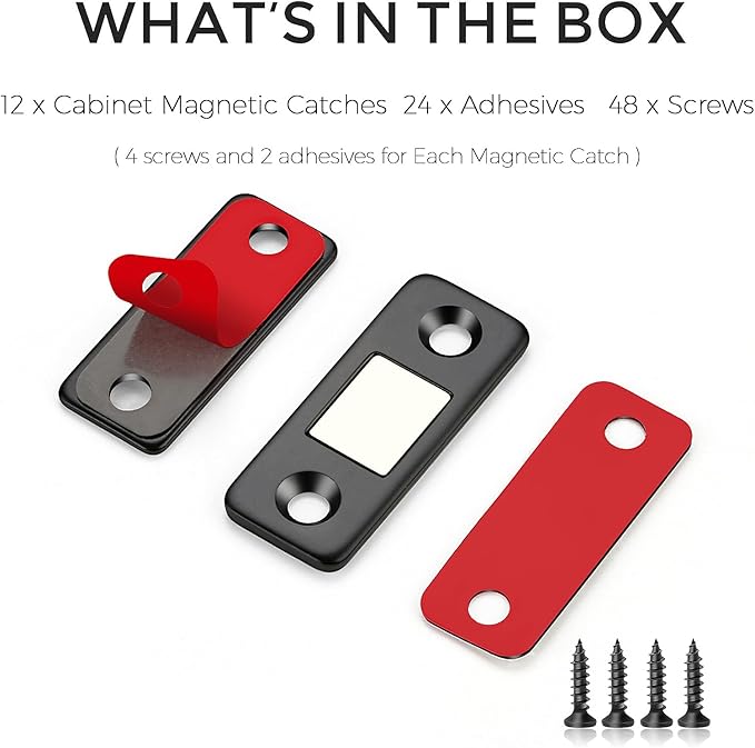 12 Pack Ultra Thin Cabinet Door Magnets Stick on Cabinet Magnetic Catch Magnet to Keep Drawer Closed Cabient Magnetic Door Catches to Stay Closed Cabinet Latch Matte Black Magnetic Cabinet Closures