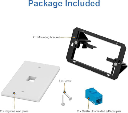 Iwillink 10Gbps Ethernet Wall Plate CAT6A, 1-Port Keystone Wall Plate and Jack Outlet, RJ45 Wall Plates with Single Gang Low Voltage Mounting Bracket - 2 Pack