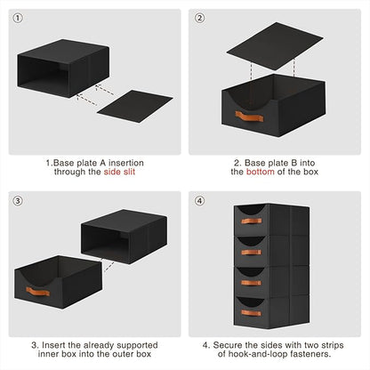 Stackable Storage Drawers - Large Collapsible Storage Bins with Drawers, 6 Pack Closet Shelf Organizer Basket, Fabric Pull Out Organizer for Bedroom, Living Room, Dorm, Black