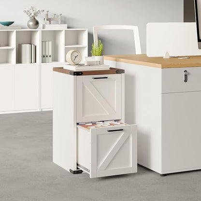 VINGLI 2 Drawer Farmhouse Metal File Cabinet, Home Office Filing Organizer for Letter File Folder Storage, Printer Stand with Drawers, Archivador, Vertical Filing Cabinet for Study, Business (White)