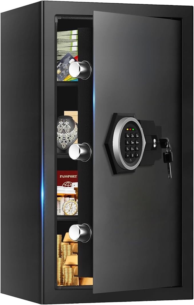 5.3 Cub Large Safes for Home Use Fire and Water Proof, Security Digital Fireproof Safe Box with Programmable Keypad, Spare Keys & Removable Shelf, Anti-Theft Document Safe for Money Medicine Valuables