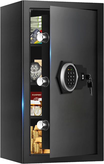 5.3 Cub Large Safes for Home Use Fire and Water Proof, Security Digital Fireproof Safe Box with Programmable Keypad, Spare Keys & Removable Shelf, Anti-Theft Document Safe for Money Medicine Valuables