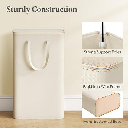 Lifewit 75L Slim Small Laundry Hamper, Laundry Basket with Lid, Dirty Collapsible Clothes Storage with Easy Carry Extended Handles, Tall Hampers for Bedroom Laundry Room, White, 1 Pack
