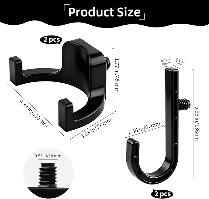 4pcs Storage Shed Hooks for Suncast & Craftsman, Black J and U Tool Hangers, Storage Shed Shelves Accessories for Hanging Shovels Scissors Shed Organization Supplies ﻿