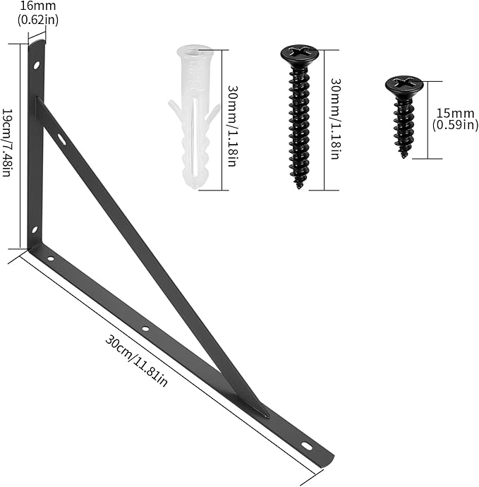 8 Pcs Heavy Duty Shelf Brackets, Floating Metal Shelf Brackets, Metal Wall Mount L Shaped Shelves Support Angle Brackets for Heavy Duty Floating Shelves Shelf Brackets (11.81 inch x 7.48 inch)