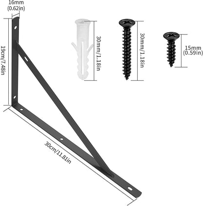 8 Pcs Heavy Duty Shelf Brackets, Floating Metal Shelf Brackets, Metal Wall Mount L Shaped Shelves Support Angle Brackets for Heavy Duty Floating Shelves Shelf Brackets (11.81 inch x 7.48 inch)